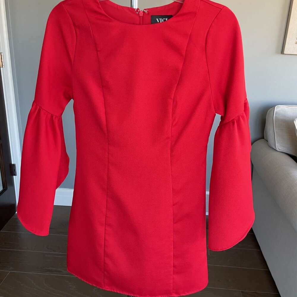 VICI Vibrant/Bright Red Mini Dress | Ruffle 3/4 Sleeve | XS